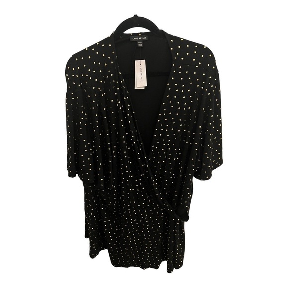 Lane Bryant Womens Tunic Black Gold Polka Dot Size 26 28 - Picture 1 of 12